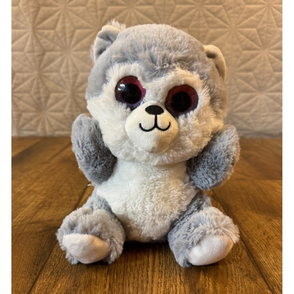 Goffa Plush Stuffed Animal‎ Toy Big Eyes Bear Wolf Baby Cub Gray White 9 Inches